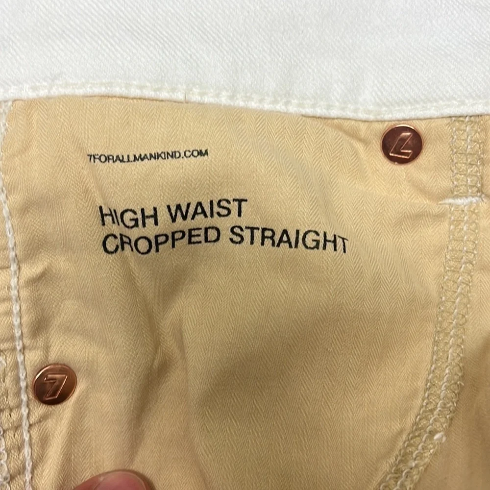 7 For All Mankind High Waisted White Cropped Straight Leg Jeans - Picture 11 of 11